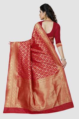 red woven silk saree with blouse 2