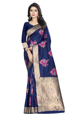 blue woven silk saree with blouse 1