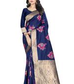 blue woven silk saree with blouse