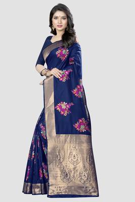 blue woven silk saree with blouse 2