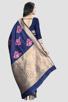 blue woven silk saree with blouse 3