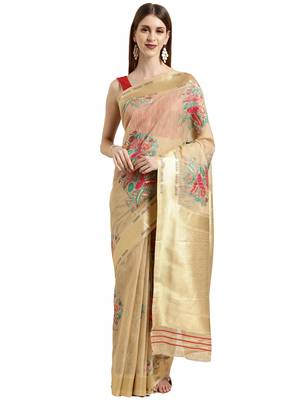 beige woven chanderi saree with blouse 1