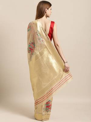 beige woven chanderi saree with blouse 2