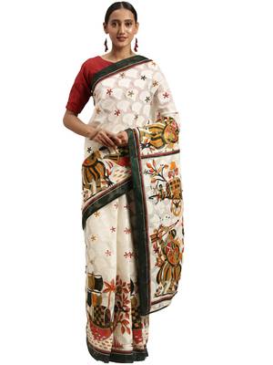 green printed bhagalpuri silk saree with blouse 1