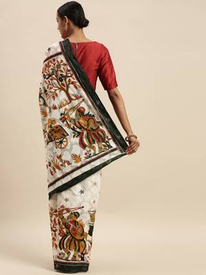 green printed bhagalpuri silk saree with blouse 2