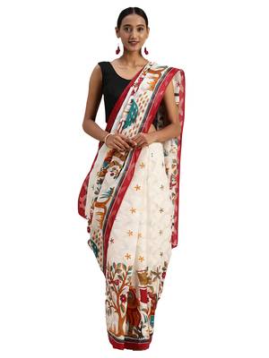 red printed bhagalpuri silk saree with blouse 1