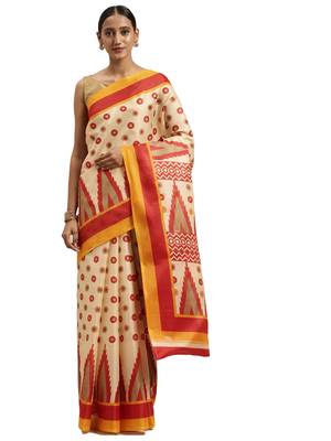 yellow printed bhagalpuri silk saree with blouse 1