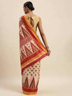 yellow printed bhagalpuri silk saree with blouse 2
