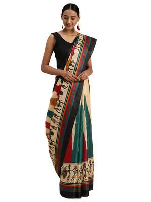 black printed bhagalpuri silk saree with blouse 1