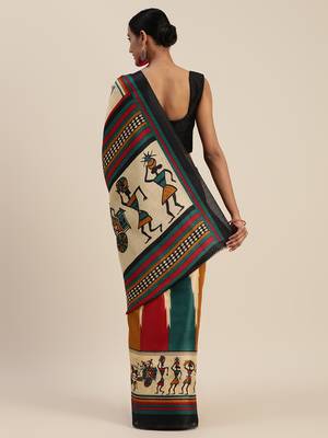 black printed bhagalpuri silk saree with blouse 2