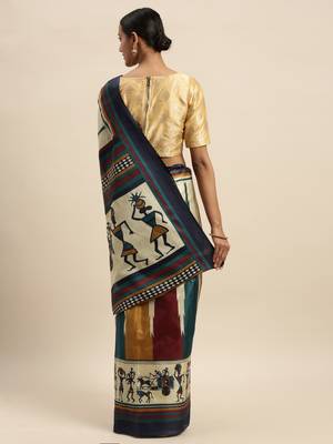 blue printed bhagalpuri silk saree with blouse 2