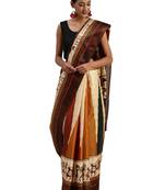 brown printed bhagalpuri silk saree with blouse
