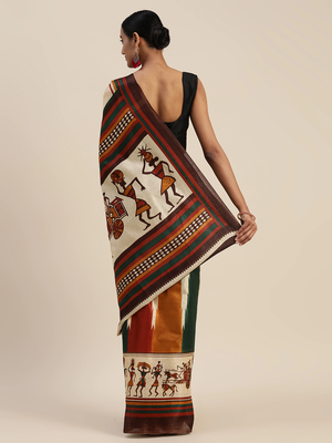 brown printed bhagalpuri silk saree with blouse 2