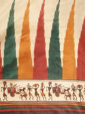 brown printed bhagalpuri silk saree with blouse 3