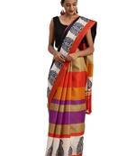 orange printed bhagalpuri silk saree with blouse