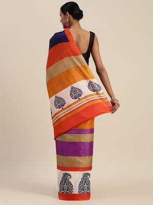 orange printed bhagalpuri silk saree with blouse 2
