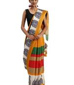 yellow printed bhagalpuri silk saree with blouse