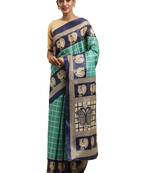green printed bhagalpuri silk saree with blouse