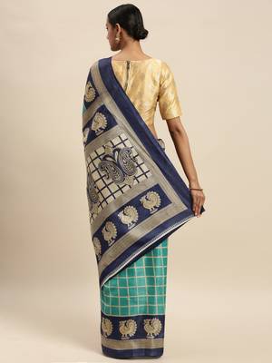 green printed bhagalpuri silk saree with blouse 2