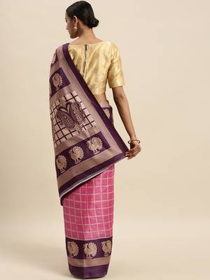 pink printed bhagalpuri silk saree with blouse 2