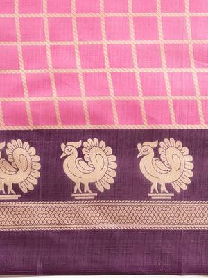 pink printed bhagalpuri silk saree with blouse 4