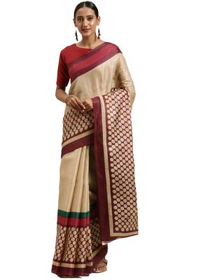 pink printed bhagalpuri silk saree with blouse 1