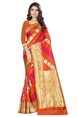 red woven silk saree with blouse 1