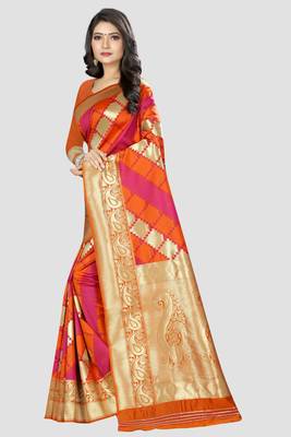 red woven silk saree with blouse 2