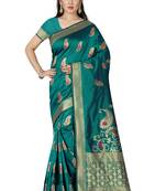 green woven  silk saree with blouse