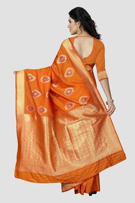 orange woven silk saree with blouse 2