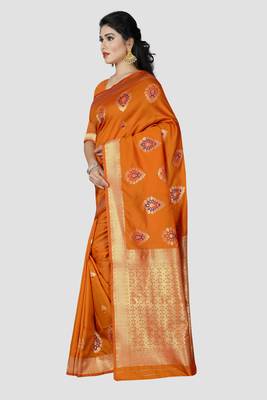 orange woven silk saree with blouse 3