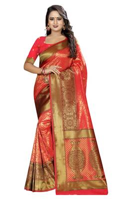 red woven silk saree with blouse 1