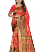 red woven silk saree with blouse