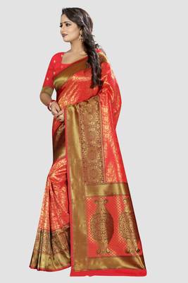 red woven silk saree with blouse 2