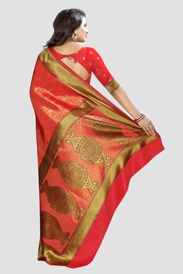 red woven silk saree with blouse 3