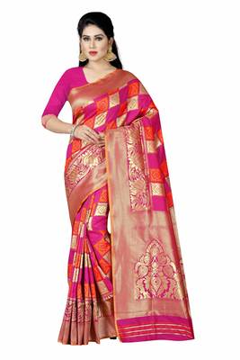pink woven silk saree with blouse 1