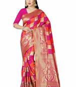 pink woven silk saree with blouse