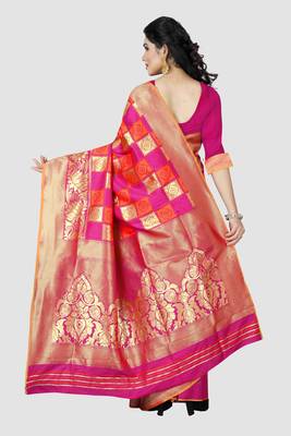 pink woven silk saree with blouse 2