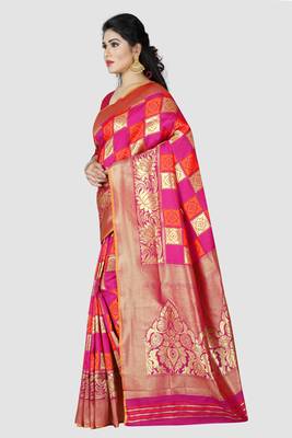 pink woven silk saree with blouse 3