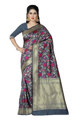 grey woven silk saree with blouse 1