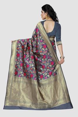grey woven silk saree with blouse 2