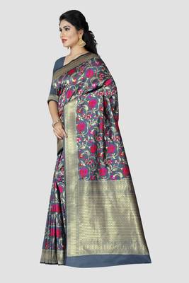 grey woven silk saree with blouse 3