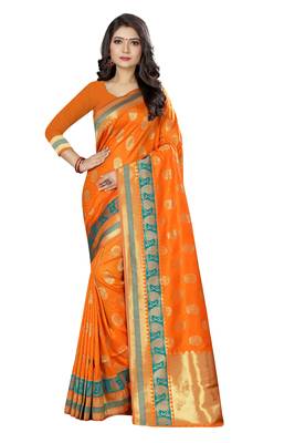 orange woven  silk saree with blouse 1