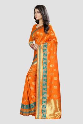 orange woven  silk saree with blouse 2