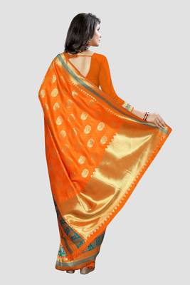 orange woven  silk saree with blouse 3