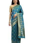 blue woven silk saree with blouse