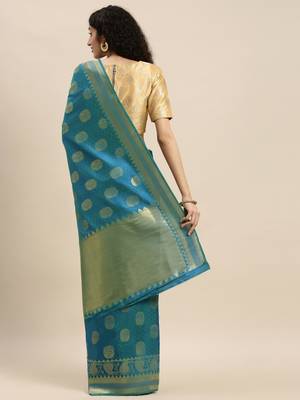 blue woven silk saree with blouse 2