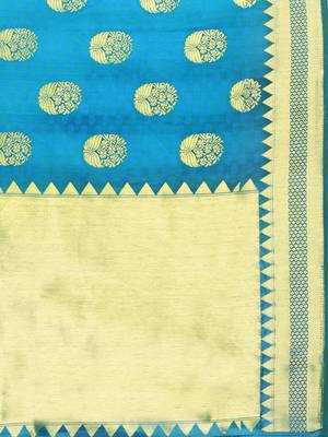 blue woven silk saree with blouse 4