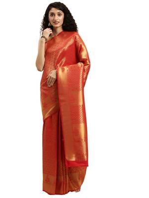 red woven  silk saree with blouse 1