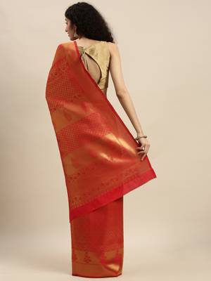 red woven  silk saree with blouse 2